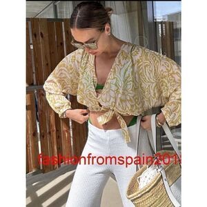 ZARA PRINTED WRAP TOP WITH TIE DETAIL